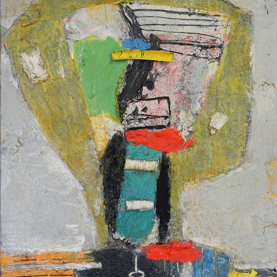 Menno Fahl, Gelber Kopf, 2024, Mischtechnik auf Leinwand, Assemblage, 100x80x5 cm